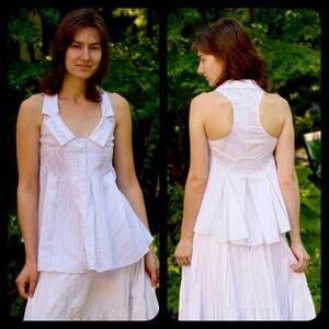 ALLSAINTS SPITALFIELDS White Cotton ECHO Top Size XS Peplum Collared